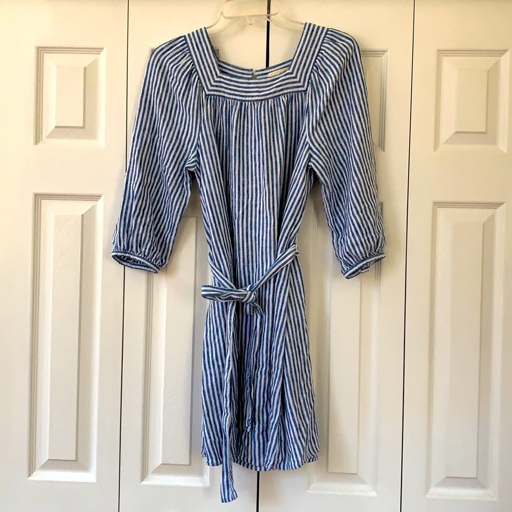 XS blue and white striped 3/4 sleeve dress